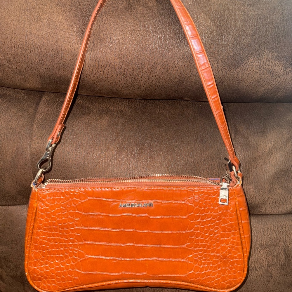 Vibrant Orange Textured Shoulder Bag